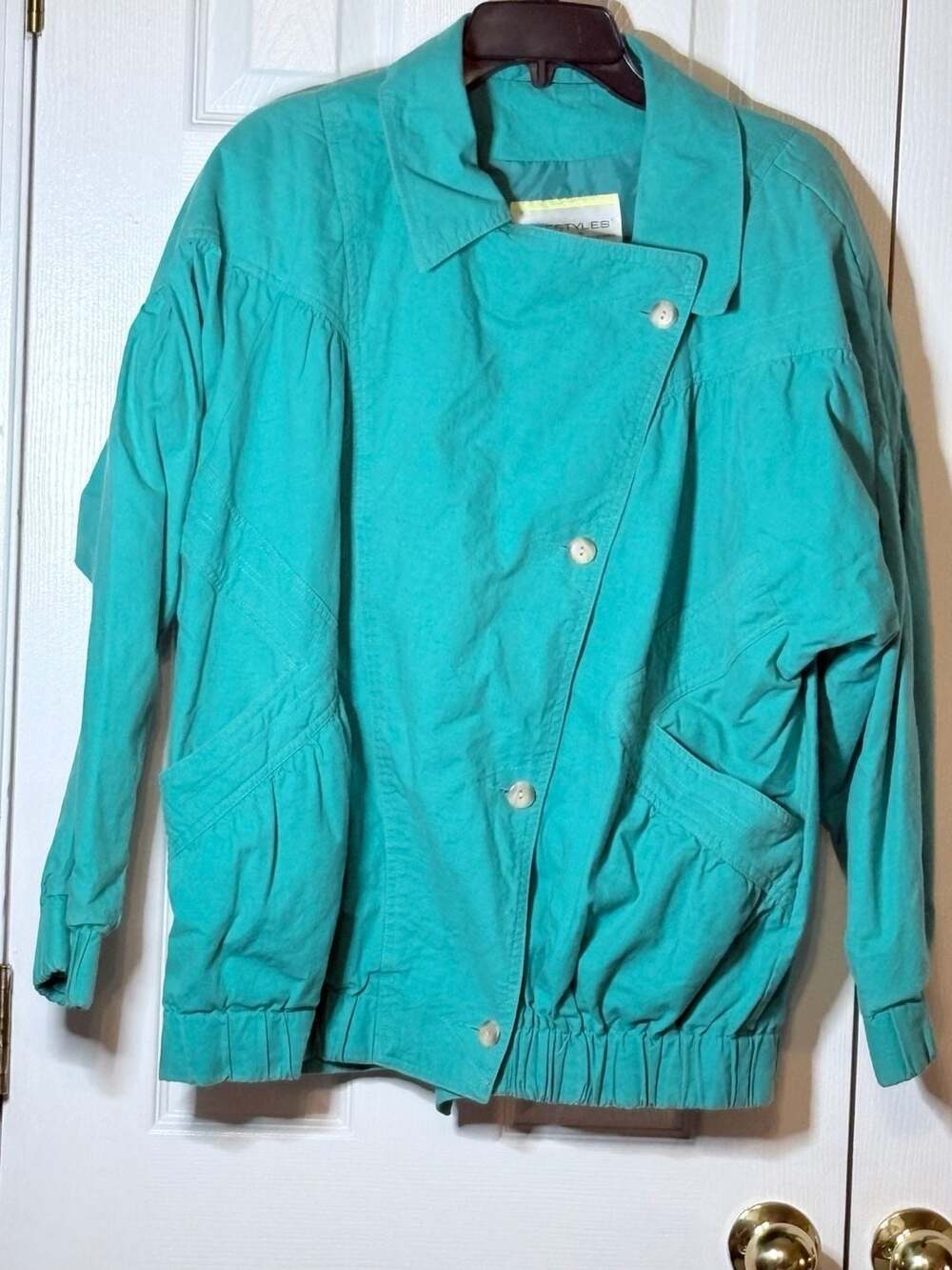 Vintage Lifestyles by Mulberry Street Teal Cotton Bomber Jacket Size M item 253 - Picture 7 of 8